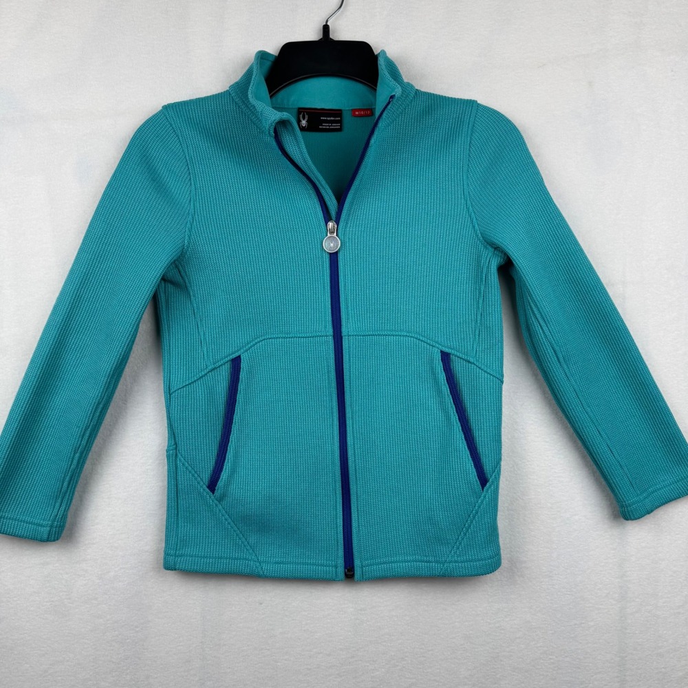 Spyder Kids Full Zip Jacket M‎ 10/12 Turquoise Blue Trim Active Sports